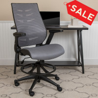 Flash Furniture BL-ZP-809D-DKGY-GG High Back Dark Gray Mesh Spine-Back Ergonomic Drafting Chair with Adjustable Foot Ring and Adjustable Flip-Up Arms